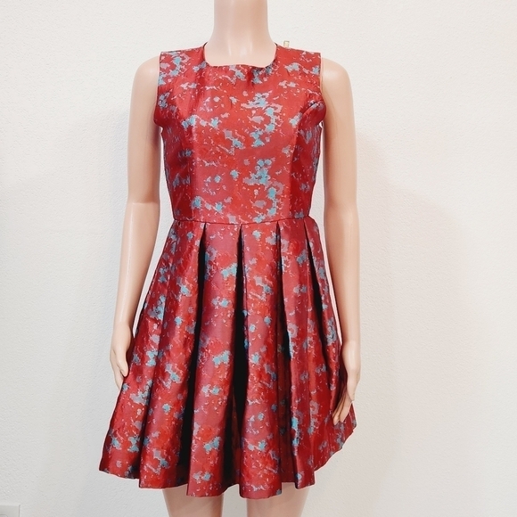 B.b. Dakota Fit and Flare Red & Turquoise Brocade Sleeveless Dress Size 4 - Picture 1 of 14